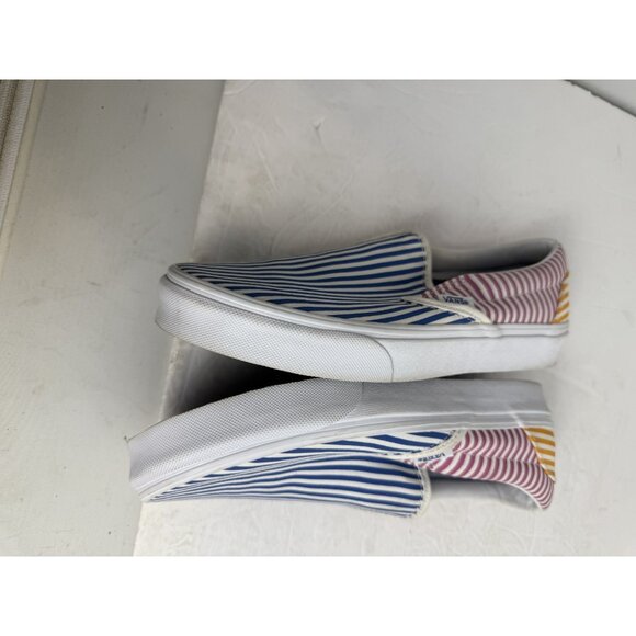 Vans unisex striped blue red Yellow slip on sneakers size MENS 7 WOMENS 8.5 - Picture 4 of 8
